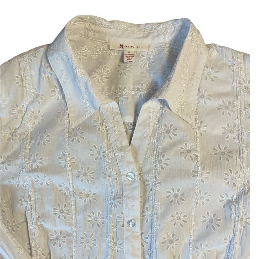 Vintage white flowered embroidered blouse -JM Collection